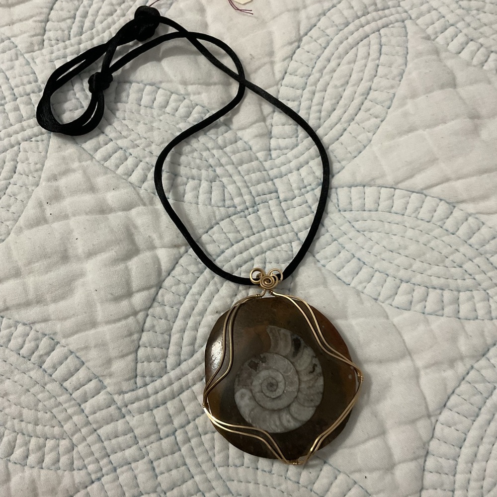 Artisan Gold and Brown Fossil Pendant Necklace - Picture 3 of 7